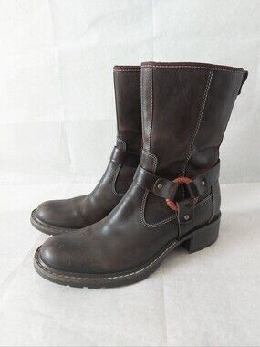 Timberland Women Leather Ring Harness Boots Size 7 M Biker Moto Rugged Zipper